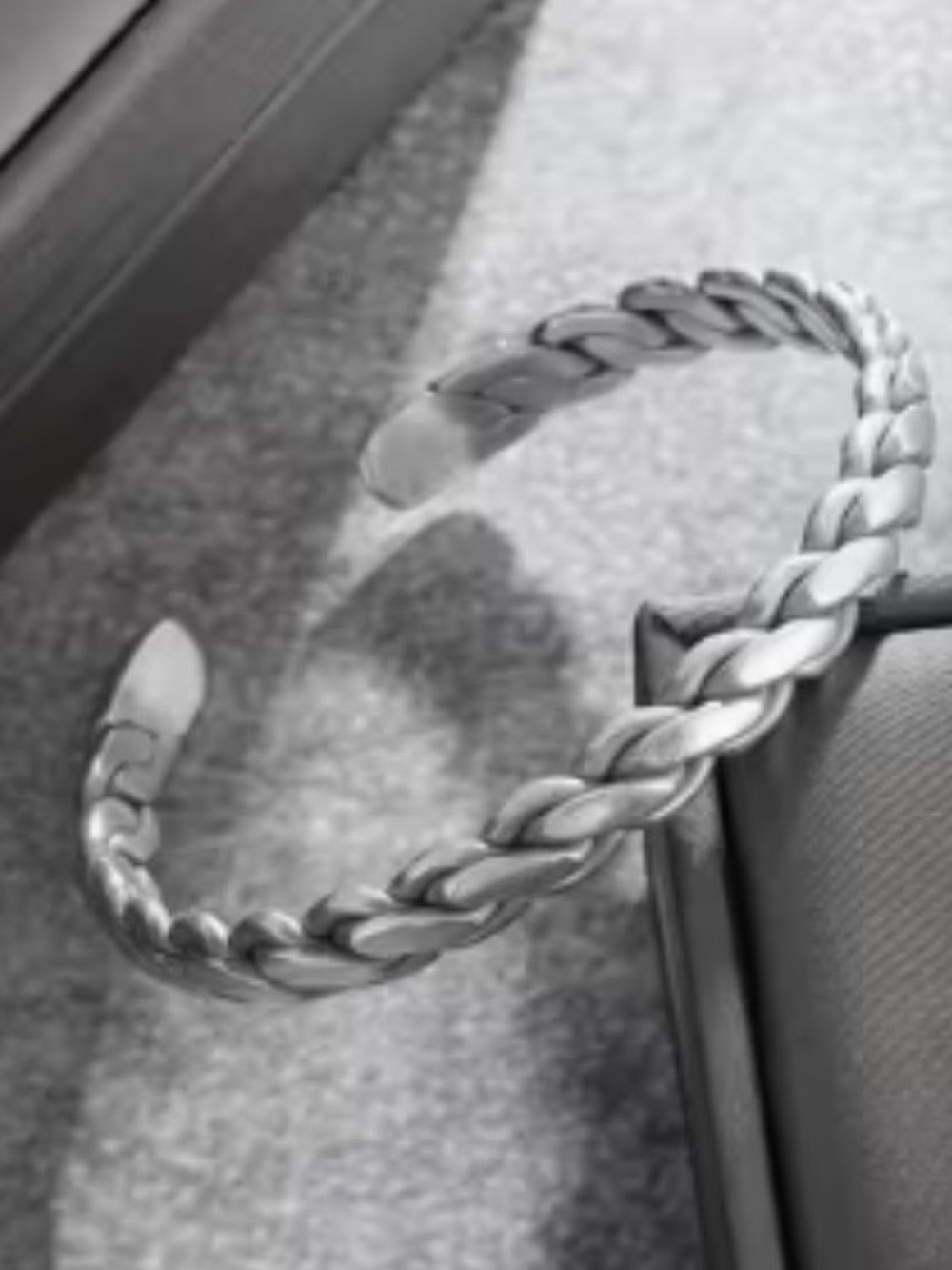 Chunked Braided Open Cuff Bracelet - Silver Finish